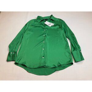 NWT Zara Satin Button-Up Collared Blouse Green womens Size S (LL247)